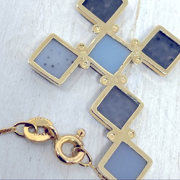 14K solid yellow gold and purple druzy cross pendant, NWOT, 2.3g - Picture 8 of 10